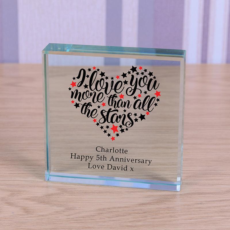 Personalised I Love You More Than All the Stars Glass Block