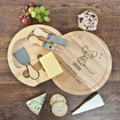 Personalised 'I Love You Like A Mouse Loves Cheese' Round Cheese Board