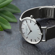 Elie Beaumont Personalised Ladies Metallic Mesh Strapped Watch With White Dial