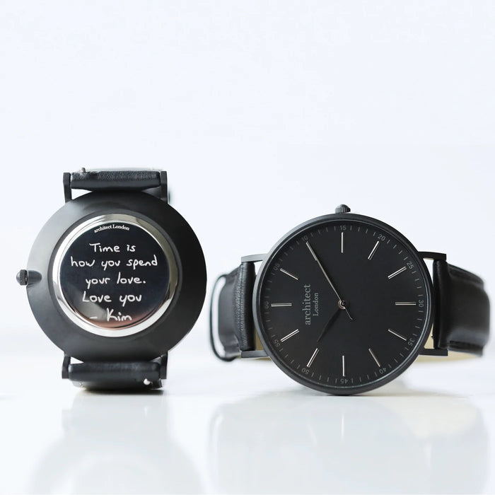 Handwriting Engraving Men's Minimalist Watch With Jet Black Strap
