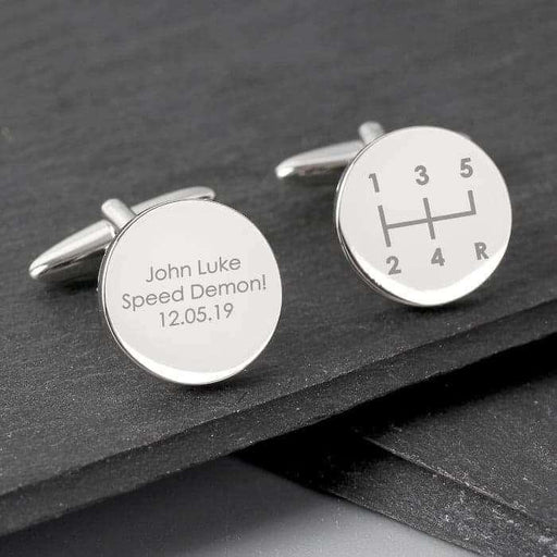 Personalised Gear Stick Round Cufflinks - Myhappymoments.co.uk