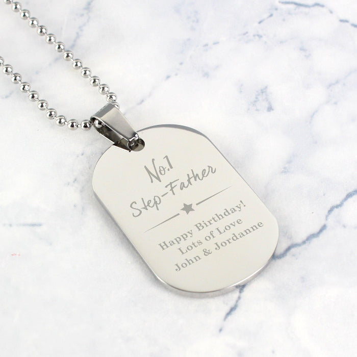 Personalised No.1 Step Father Dog Tag Necklace