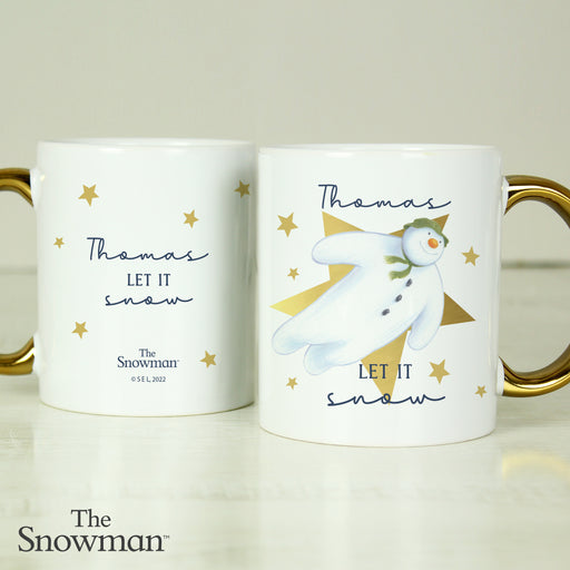 Personalised The Snowman Let it Snow Gold Handed Mug