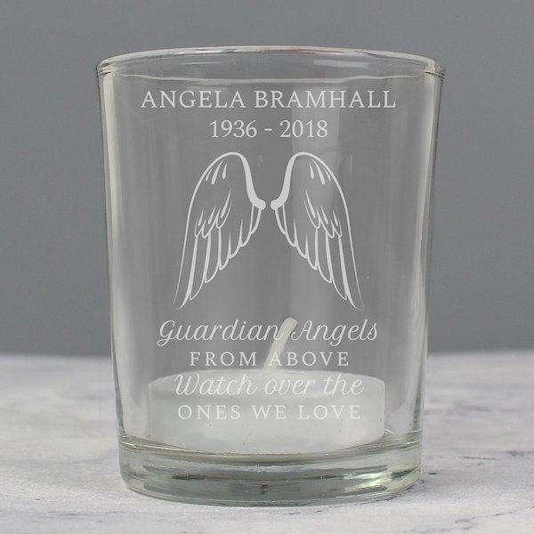 Personalised Guardian Angel Wings Votive Candle Holder - Myhappymoments.co.uk