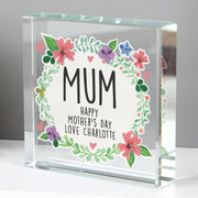Personalised Floral Crystal Glass Block