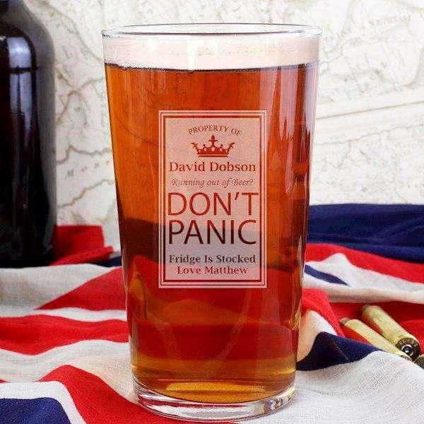 Personalised Don't Panic Pint Glass - Myhappymoments.co.uk