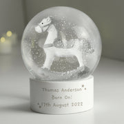 Personalised Rocking Horse Glitter Snow Globe - First Christmas & Christening Gift