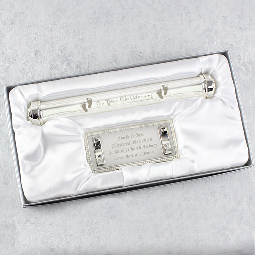 Personalised Christening Silver Plated Certificate Holder With Stand - Myhappymoments.co.uk