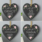 Personalised Abstract Rose Printed Slate Heart Decoration