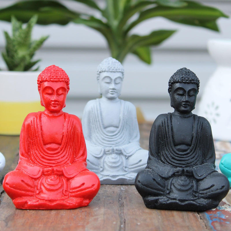 Set Of 6 Matt Mini Buddha Figures (Assorted Colours)