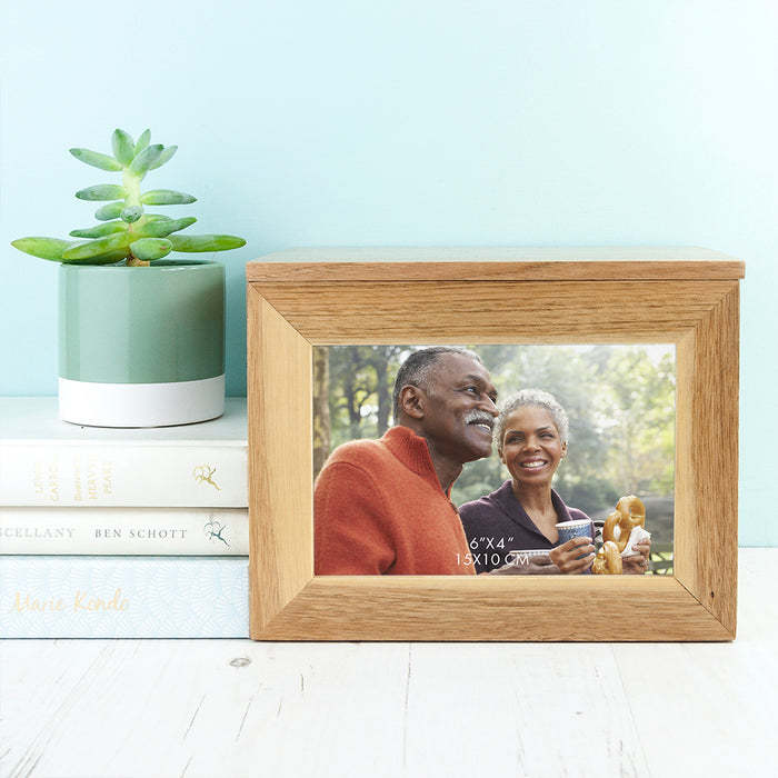 Personalised Heart Couples Midi Oak Photo Cube Keepsake Box
