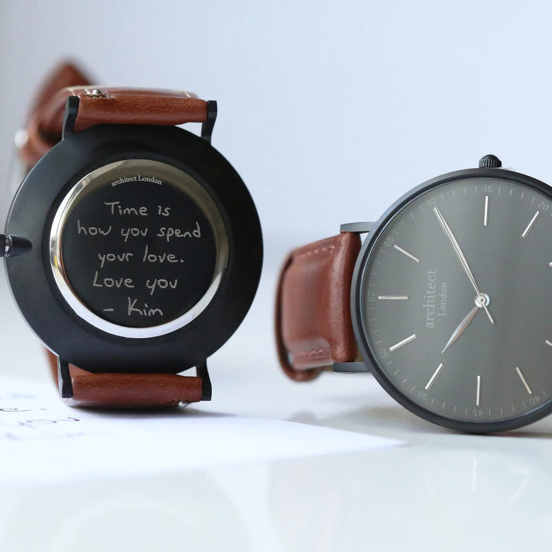 Handwriting Engraving Men's Minimalist Watch With Walnut Strap