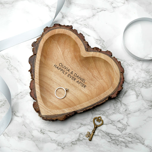 Personalised Rustic Carved Wooden Heart Dish | Romantic Valentine's Gift