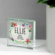 Personalised Floral Crystal Glass Block
