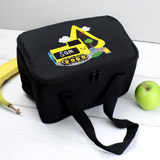 Personalised Digger Black Lunch Bag