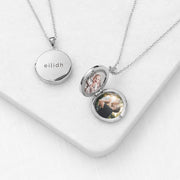 Personalised Round Photo Locket Necklace - Silver Plated