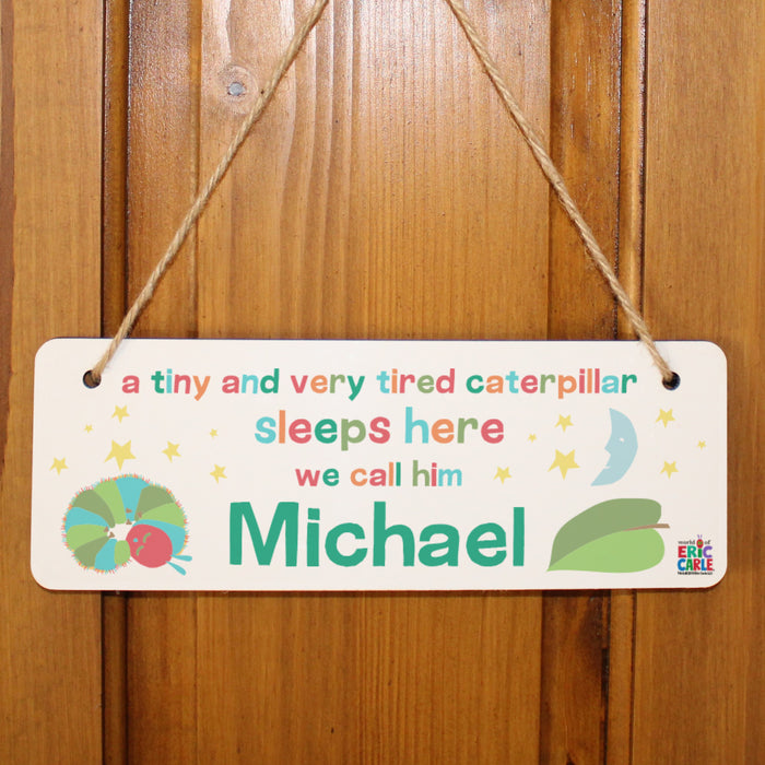 Personalised Very Hungry Caterpillar Tiny & Very Tired Hanging Door Sign