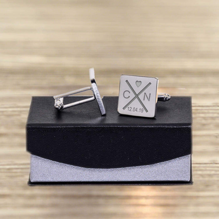 Personalised Initials With Heart Cufflinks - Myhappymoments.co.uk