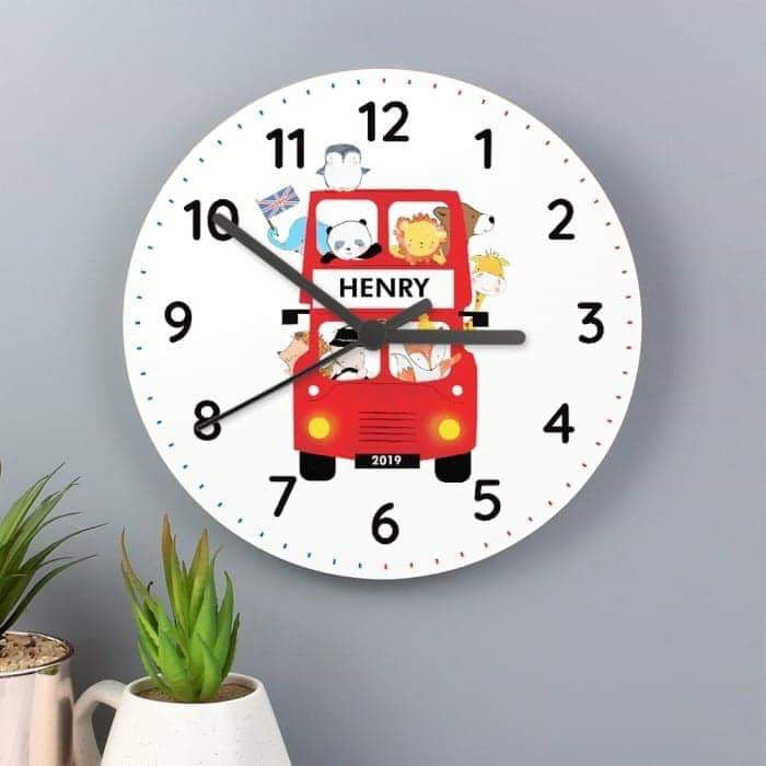 Personalised London Animal Bus Wooden Clock - Myhappymoments.co.uk