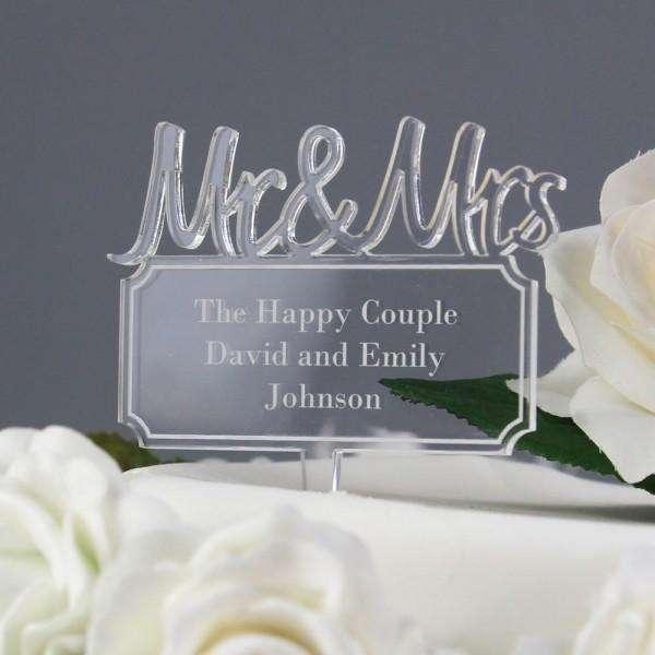 Personalised Mr & Mrs Plaque Acrylic Cake Topper - Myhappymoments.co.uk