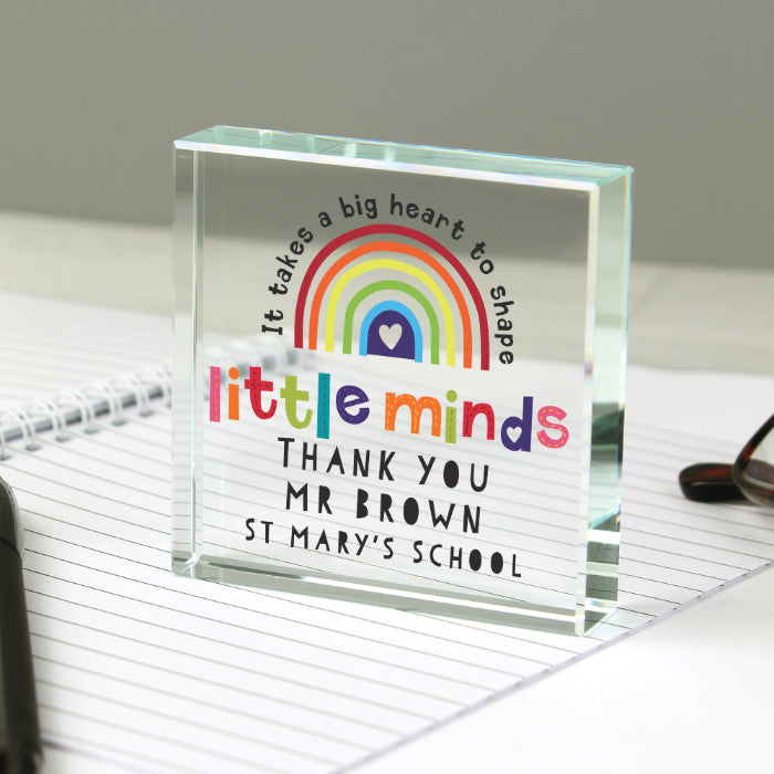 Personalised Shape Little Minds Teacher Glass Gift Plaque