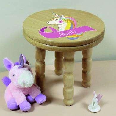 Personalised Unicorn Wooden Stool - Myhappymoments.co.uk