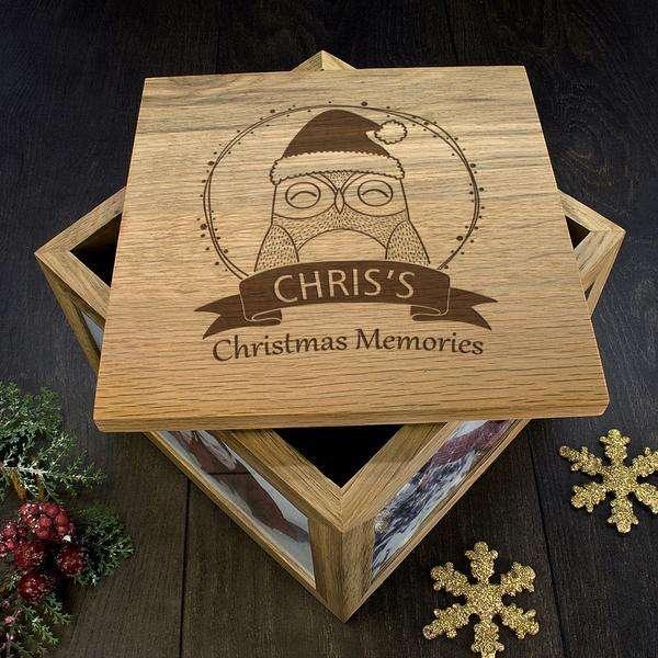 Personalised Woodland Owl Christmas Memory Photo Keepsake Box - Myhappymoments.co.uk
