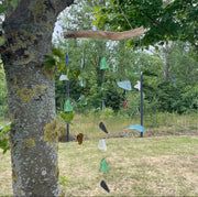 Simple Hanging Five Strings Recycled Glass Driftwood Wind Chime - Multi