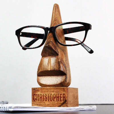 Engraved Wooden Nose-Shaped Glasses Holder
