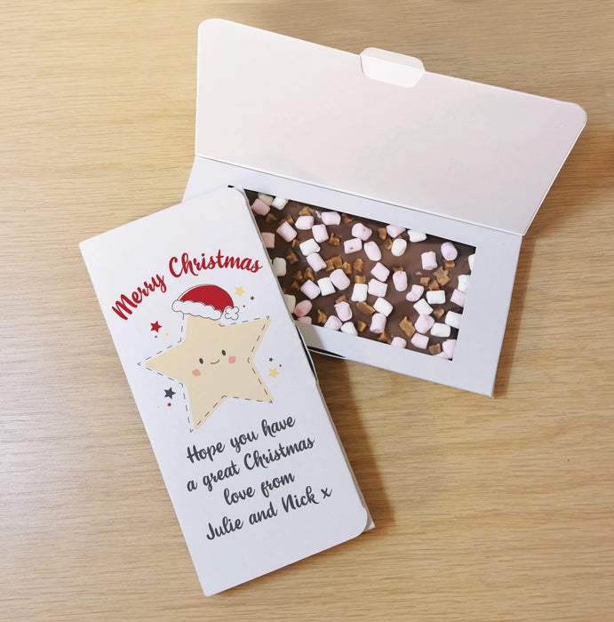 Personalised Merry Christmas Star Letterbox Milk Chocolate Card