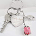 Personalised Silver Plated Swirls & Hearts Pink Rose Keyring - Myhappymoments.co.uk