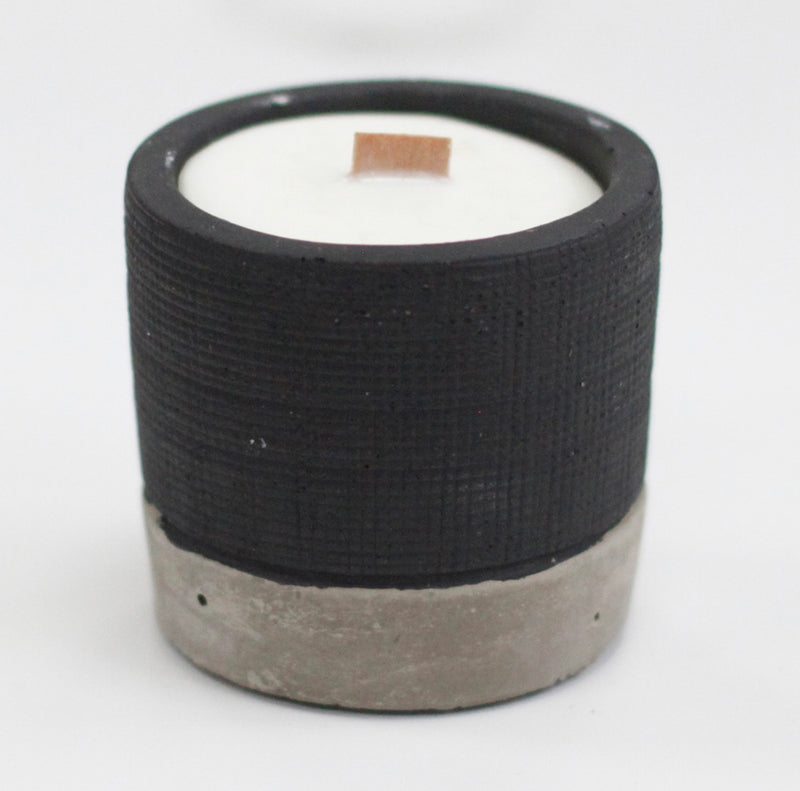 Concrete Wooden Wick Medium Candle Pot - Black - Brandy Butter