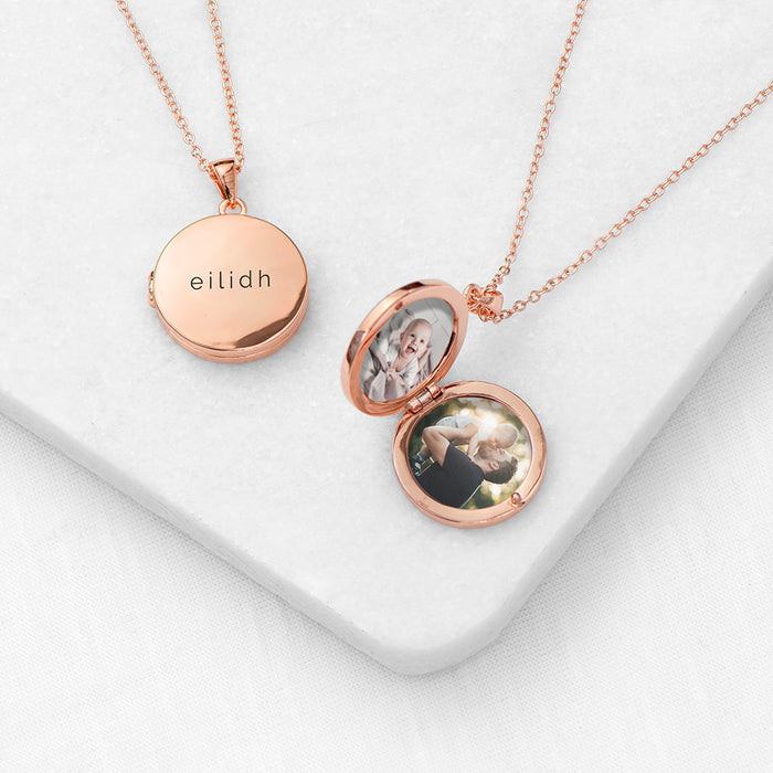 Personalised Round Photo Locket Necklace - Rose Gold Plated