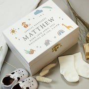 Personalised Safari Animals New Baby Memory Wooden Keepsake Box