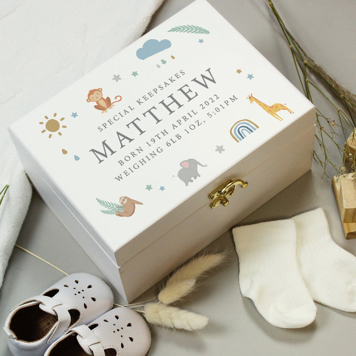 Personalised Safari Animals New Baby Memory Wooden Keepsake Box