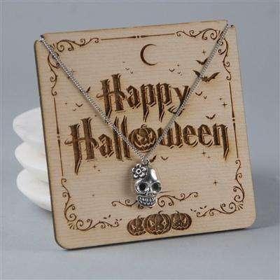 Silver Plated Skull Halloween Necklace - Myhappymoments.co.uk
