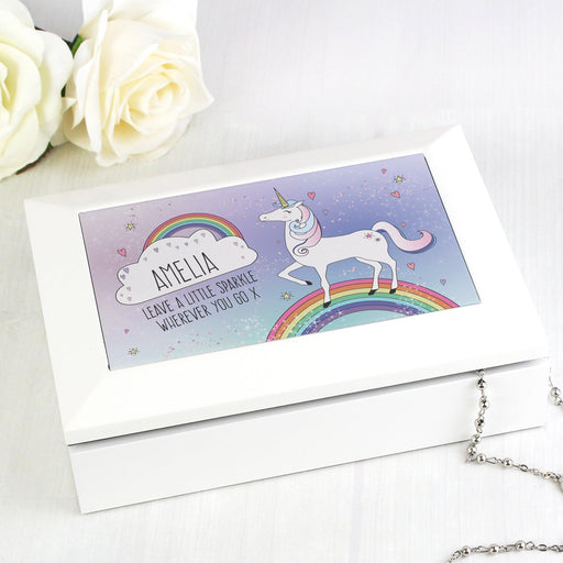 Personalised Unicorn White Jewellery Box - Myhappymoments.co.uk
