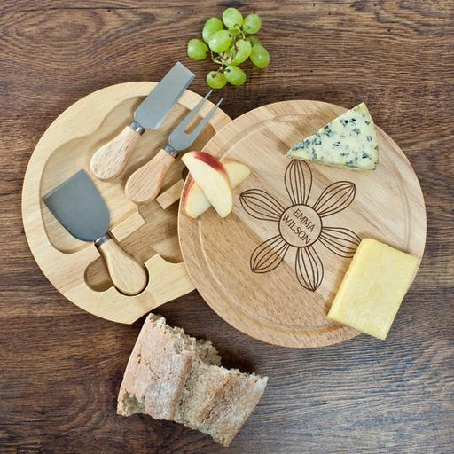 Personalised Daisy Flowers Round Cheese Board