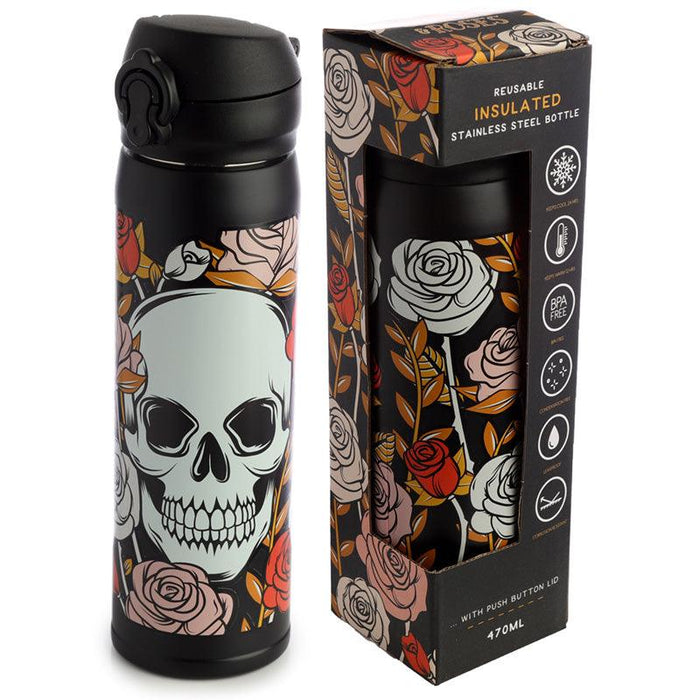 Skulls and Roses Stainless Steel Thermal Insulated Drinks Bottle Flask