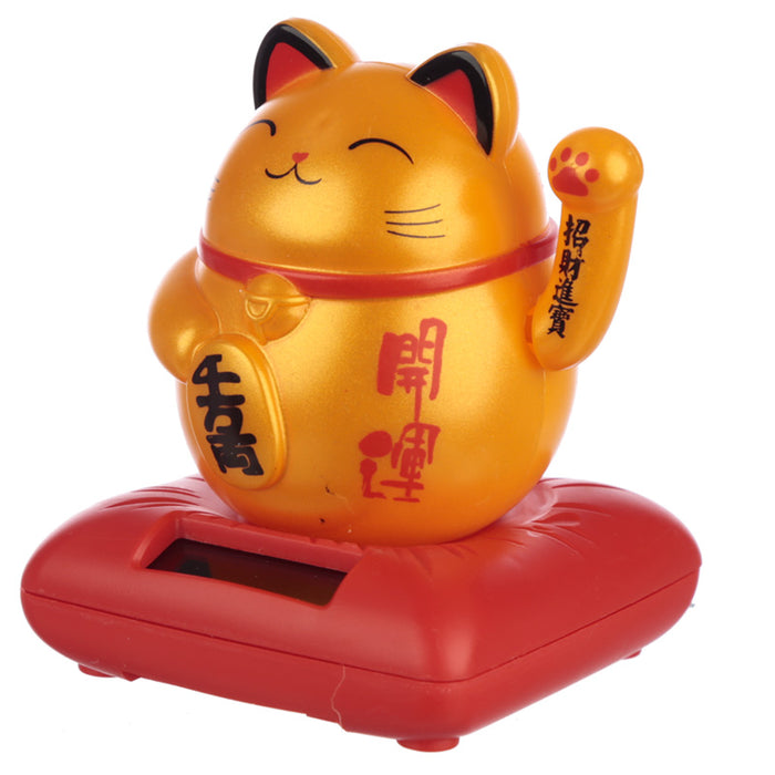 Waving Lucky Cat Solar Dashboard Pal - Yellow