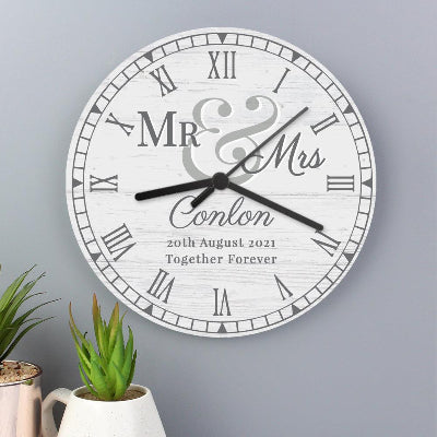 Personalised Mr & Mrs Wedding Anniversary Wooden Clock Gift