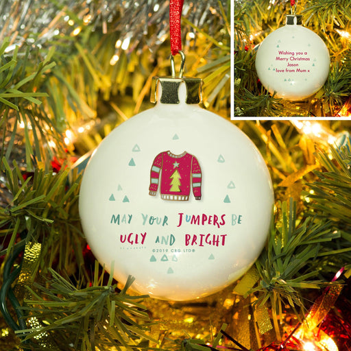 Personalised May Your Jumpers Be Ugly & Bright Christmas Bauble