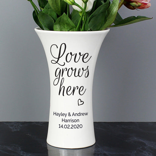 Personalised Love Grows Here Ceramic Waisted Vase