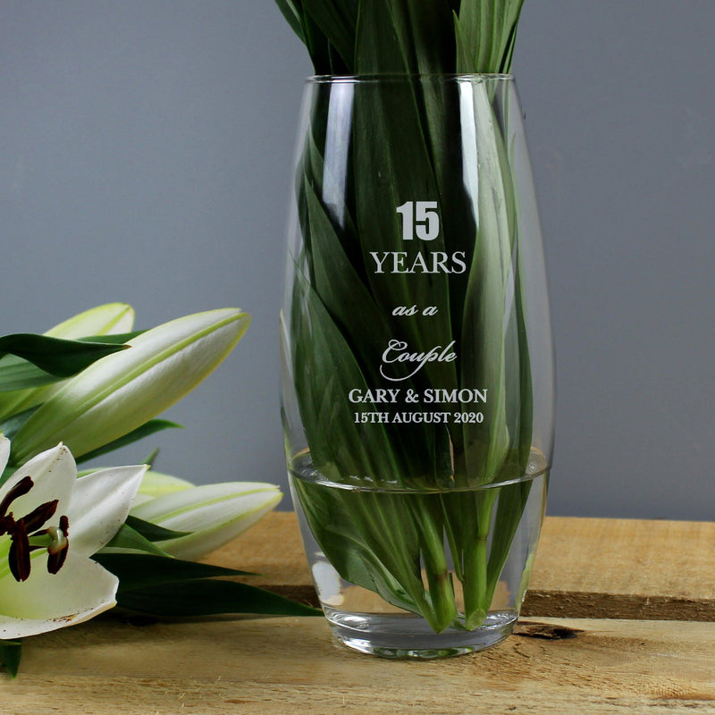Engraved Anniversary Glass Vase