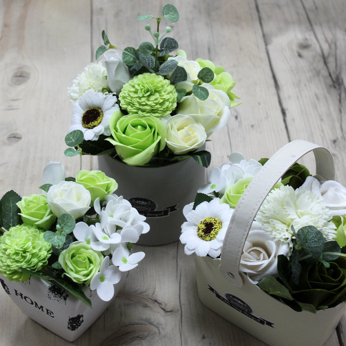 Soap Flower Bouquet Petite Gift Pot - Pastel Greens