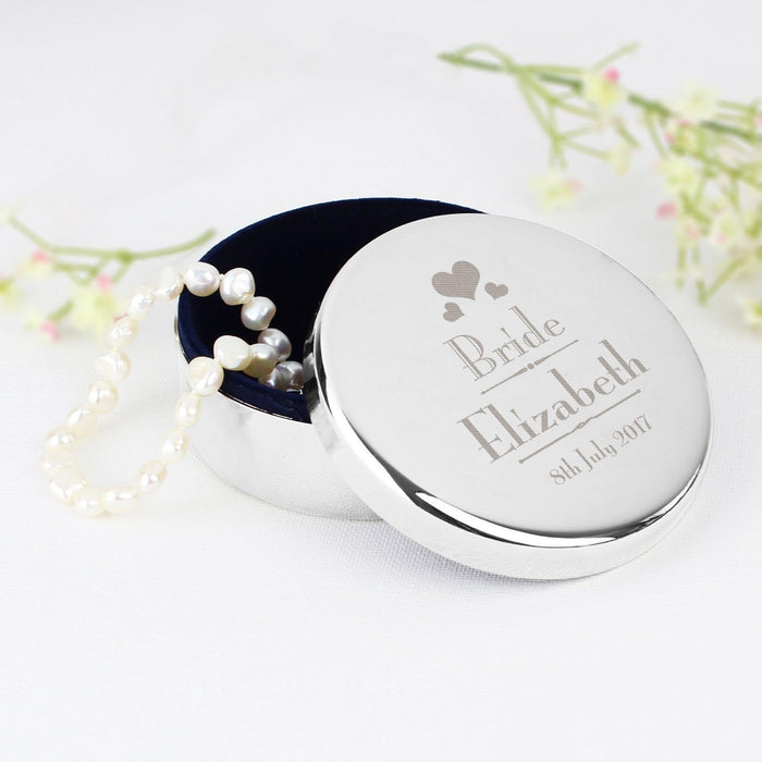 Personalised Decorative Wedding Bride Round Trinket Box