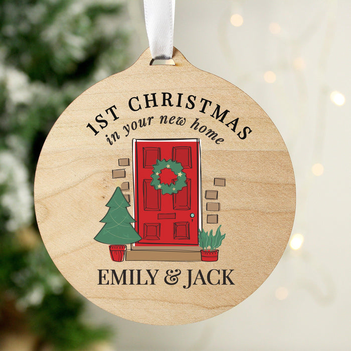 Personalised 1st Christmas In Your New Home Wooden Bauble Decoration