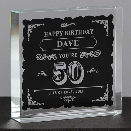 Personalised Birthday Age Vintage Typography Large Crystal Token - Presented In A Black Gift Box - Myhappymoments.co.uk