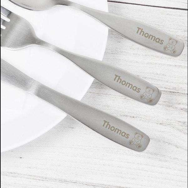 Engraved 3 Piece Teddy Bear Cutlery Set