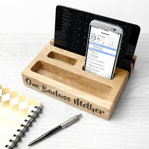 Personalised Multi Tablet and Phone Wooden Holder - Myhappymoments.co.uk
